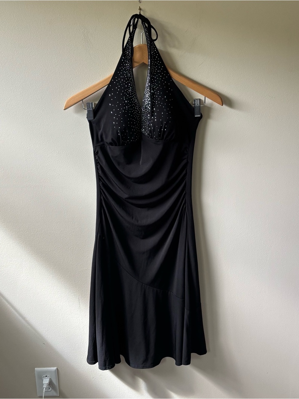 Ruby Rox Y2K Black Halter Dress with Rhinestone Details